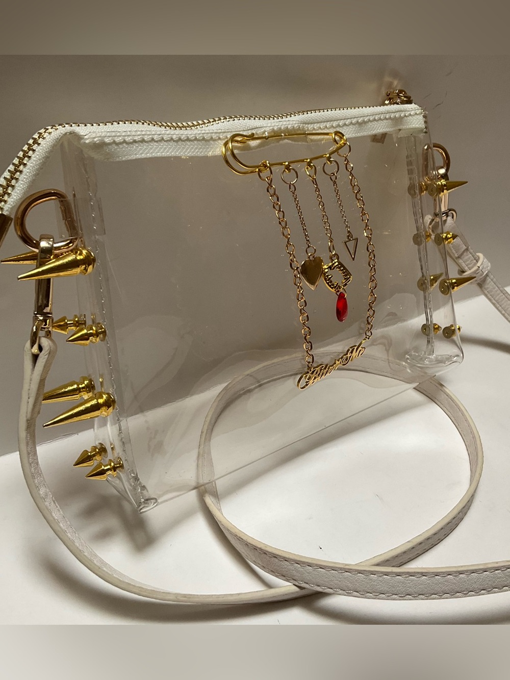 BITE ME Spike Studded Gothic Transparent Bag Crossbody Clear Clutch Gold